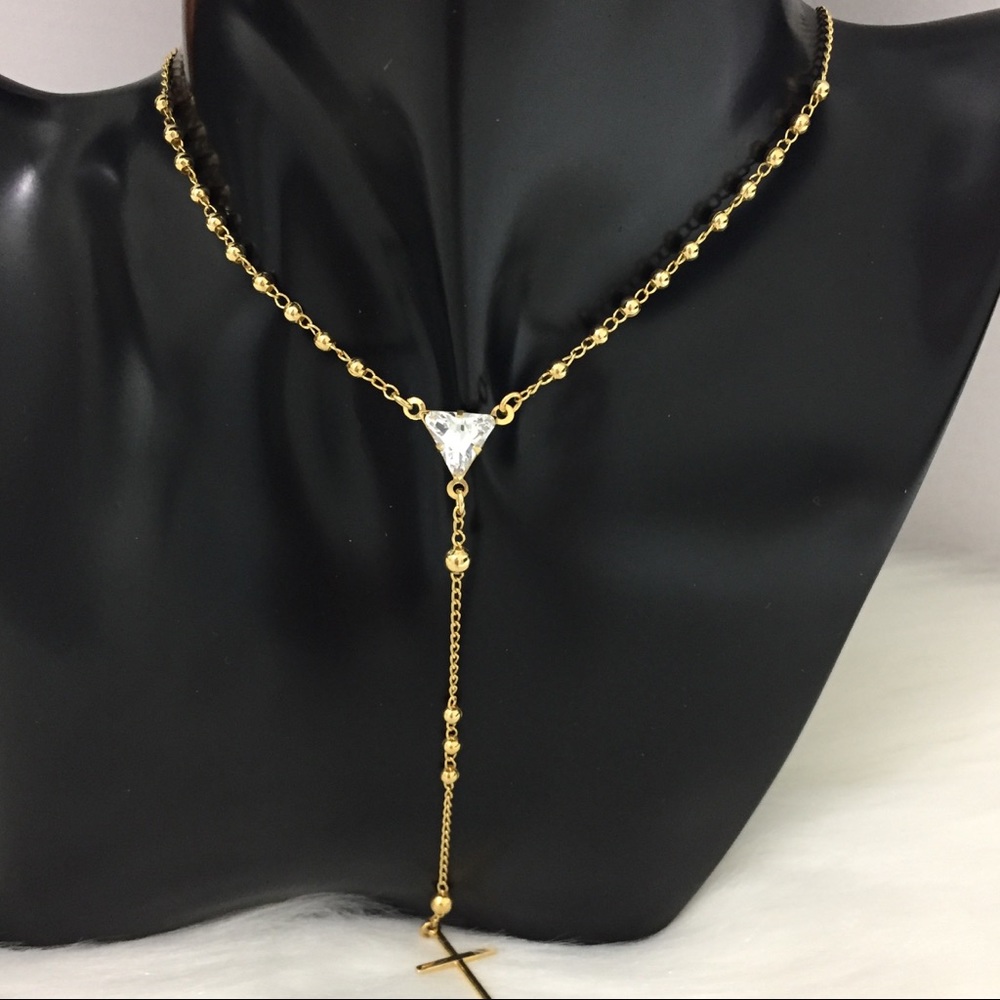 Rosary With Cube Zirconia, In 18K Gold Filled. 20”